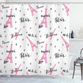 Ambesonne Eiffel Tower Shower Curtain, France Paris Oh La La Eiffel Tower Hearts Calligraphy Doodle Style Artwork, Cloth Fabric Bathroom Decor Set with Hooks, 69" W x 70" L, Black Pink