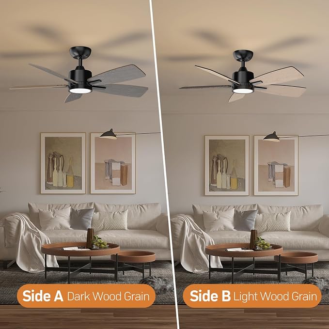 TALOYA 42 Inch Ceiling Fans with Lights Led Remote Control Low Profile Flush Mount for Bedroom Home Outdoor Patio Living Room,3 Color Temperatures,Dimmable,DC Motor,Reversible,5 Blades,Black Walnut