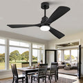 52 Inch Black Ceiling Fans with Lights and Remote,Dimmable,Quite Reversible DC Motor,Memory Function,Modern Solid Wood Indoor Outdoor Ceiling Fan with light for Patio Bedroom