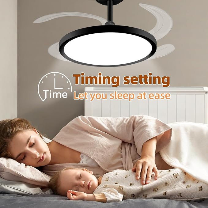 BAYSQUIRREL Slim Retractable Ceiling Fan with Lights and Remote/APP Control,6 Speed Dimmable Reversible Memory Ceiling Fan,42 inch Modern Silent Smart Ceiling Fans for Bedroom Living Room Dinning Room