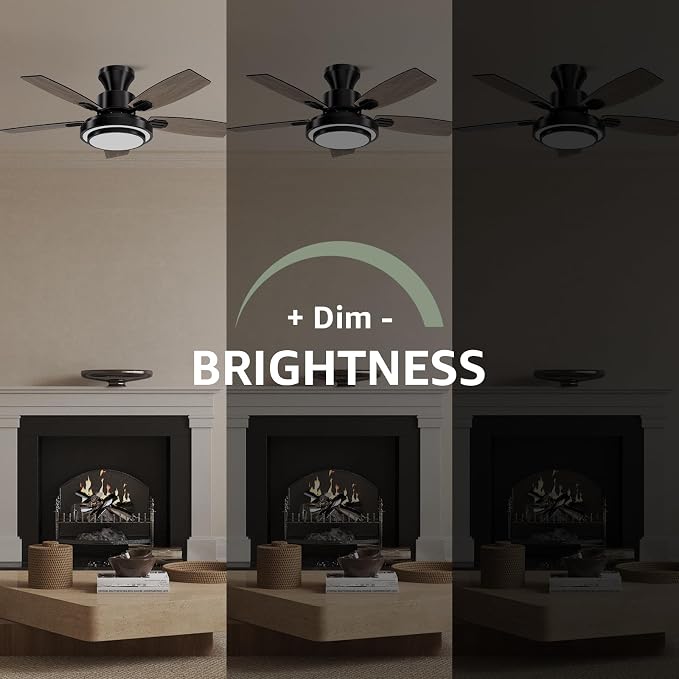 Ceiling Fans with Lights and Remote Control, 42 Inch Low Profile Ceiling Fan with Quiet Reversible DC Motor, Dimmable LED Lighting, 6 Speeds, Timer, Black Ceiling Fan for Bedroom Living Room