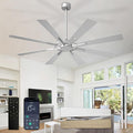 Large Ceiling Fan No Light: Modern 66 Inch 8 Blade Outdoor Ceiling Fans with Remote APP Control - Silver Big Fan without Light Indoor Reversible 6 Speed Quiet DC Motor