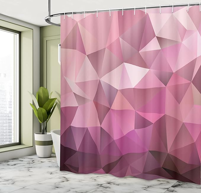 Ambesonne Abstract Shower Curtain, Triangle Style Entertainment Geometric Shapes Monochromic Illustration, Cloth Fabric Bathroom Decor Set with Hooks, 69" W x 70" L, Rose Dried Rose Pink