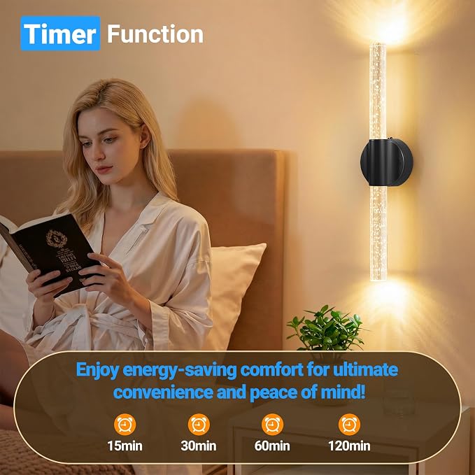 Peel and Stick on Black Battery Operated Wall Sconces Set of 2, Rechargeable Magnetic Wireless Wall Lights for Bedroom, Long Picture Vanity Wall Lamps with Remote&Touch Control, 3CCT&Dimmable Sconces