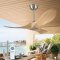 36 Inch Wooden Ceiling Fan Without Light With Remote Control, 3 solid wood fan blades Ceiling Fan for Indoor, Living Room, Dining Room, Bedroom, Terrace, Porch(Brushnickle+Natural Wood, 36 inch)