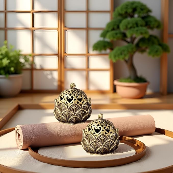 2Pcs Pure Copper Fortune Lotus Incense Holder, Black Brass Cone Incense Burner Holder, Home, Meditation Decor (1.18×1.1")