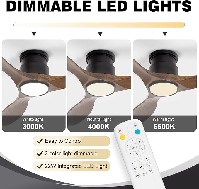 52'' Ceiling Fan with Lights and Remote, Amber Wood Ceiling Fans