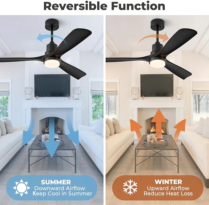 60 inch Smart Ceiling Fan with Lights,Outdoor Ceiling Fan 3 Wood Blades Compatible with Alexa/Gg Voice Control&App&Remote,Quiet DC Motor for Covered Patio Porch Bedroom,Black