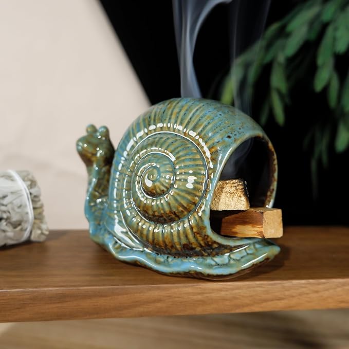 MOUGIGI Blue Ceramic Snail Palo Santo Holder – Elegant Chiminea for Sage, Incense Cones, and Candles – Ideal for Meditation, Yoga, Altar & Home Decor – Easy to Clean for an Enhanced Zen Experience