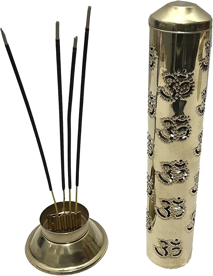 New Om Brass Incense Holder Pooja StickTower Burner Holder Navratri Navaratri Pooja Dhoop Agarbatti Stand Ash Catcher Home Decor, Accessory Tower Stand Size- Height- 10.2 inch
