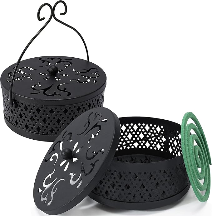 MyLifeUNIT Mosquito Coil Holder, 2 Pack Retro Portable Mosquito Incense Burner for Home and Camping (Black)