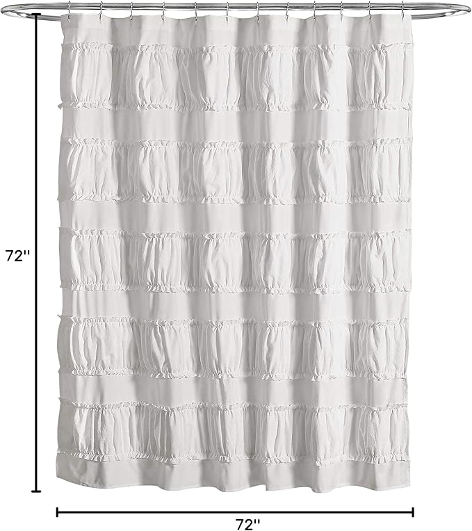 Lush Decor Nova Ruffle Shower Curtain, 72" x 72", White