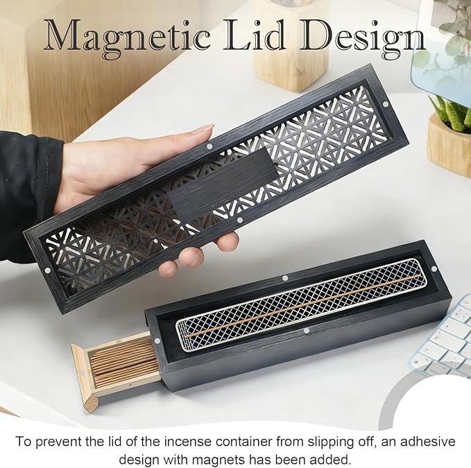 Incense Holder Burner, 2 in 1 Coffin Design with Storage Box and Ash Catcher, Holder for Incense Sticks, Excellent for Meditation Wellness Practices Bedroom Study Office