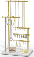 susswiff Jewelry Holder Organizer Stand - Adjustable Tall 17.5" (Max), Sturdy Jewelry Hanger for Necklaces, Earrings, Bracelets, Rings, Jewlery Display and Storage, Gold and White, Metal