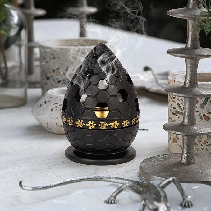 Incense Burner Holder, Bakhoor Frankincense Charcoal Censer Resin Stand, Ideal for Aromatherapy Yoga Spa, Home Christian Church Decor (Black)