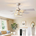 Depuley 42-Inch Ceiling Fans with Lights: Caged Ceiling Fans Dual Finish 5 Blades - Rustic Ceiling Fan with Remote Control for Farmhouse Living Room Outdoor Porch Noiseless (White Grey)