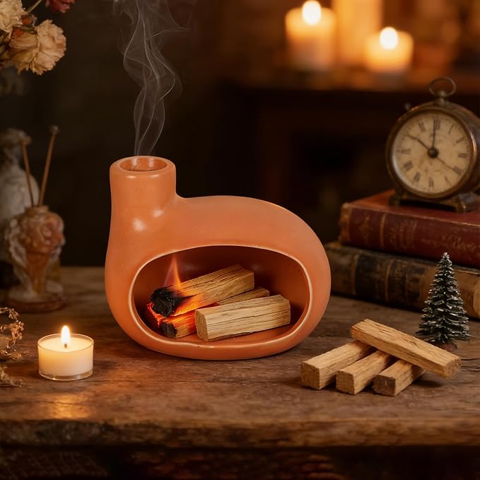 Palo Santo Holder, Modern Chimney Ceramic Incense Burner with Ash Catcher for Yoga, Meditation, Home Fragrance & Cleansing, Burning Palo Santo Sticks, Cone Incense, Resin, Sage, Ideal Gifts for Mom
