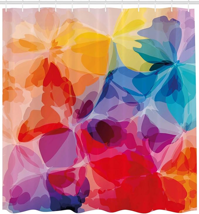 Ambesonne Floral Shower Curtain, Vibrant Colors Abstract Creative Watercolor Style Flower Pattern Design, Cloth Fabric Bathroom Decor Set with Hooks, 69" W x 84" L, Multicolor Vermilion Apricot