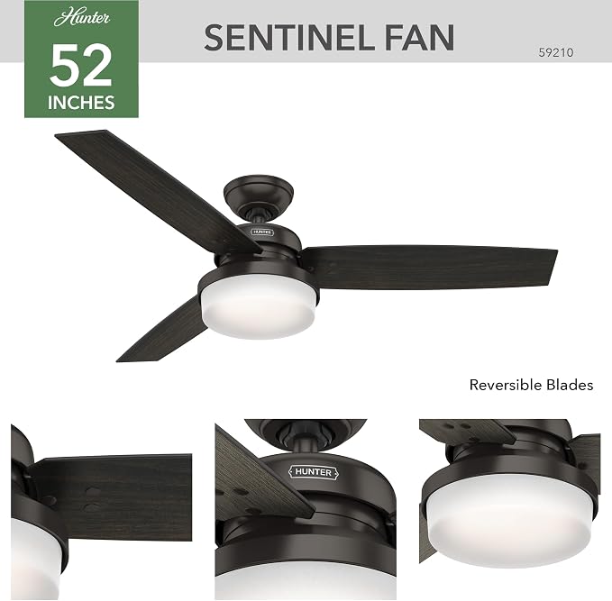 Hunter Sentinel, Indoor, Ceiling Fan, 3 Blades, 52 inch, Premier Bronze