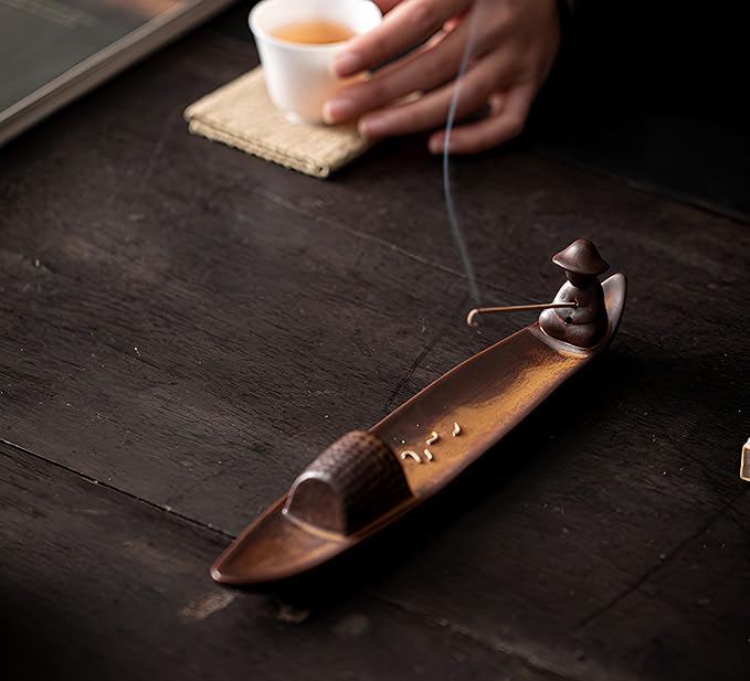 Incense Stick Holder, Incense Holder for Insence Sticks, Tray for Incense Ash, Ceramic Crafts, Chinese Classical Boat Design, Home Décor, Best for Meditation, Yoga, Home, Office