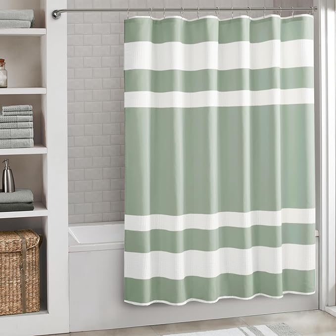 Madison Park Shower Curtain Spa Waffle Weave Long Shower Curtain for Bathroom 3M Scotchgard Moisture Management, Spa Quality Modern Shower Curtains for Bathroom, Long 72x78 Sage Green