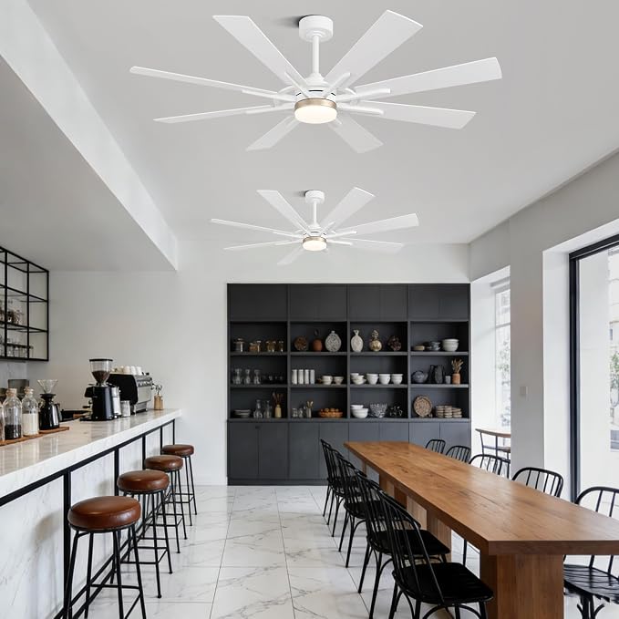 60 Inch Smart Ceiling Fan, White Indoor/Outdoor Ceiling Fans with Lights and Remote, Compatible with Alexa/Google/App, 3CCT Dimmable 6 Speeds Timing for Living Room Bedroom Patio