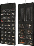 48 Pockets Hanging Jewelry Organizer with Necklace Straps, Double-Sided Black Closet Jewelry Holder for Space-Saving Storage of Earrings, Bracelets & Necklaces