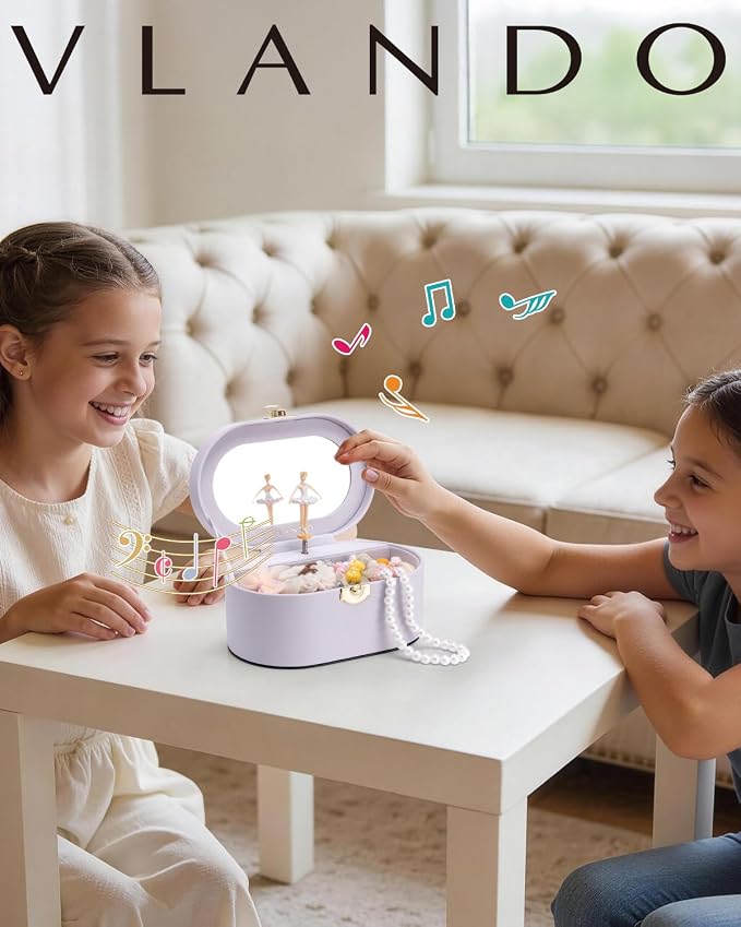 VLANDO Musical Jewelry Box for Girls - Kid Music Box with Ballerina for Birthday Bedroom Decor - Birthday Gift for Girls Ages 4 5 6 7 8-12 Year Old - Light Purple