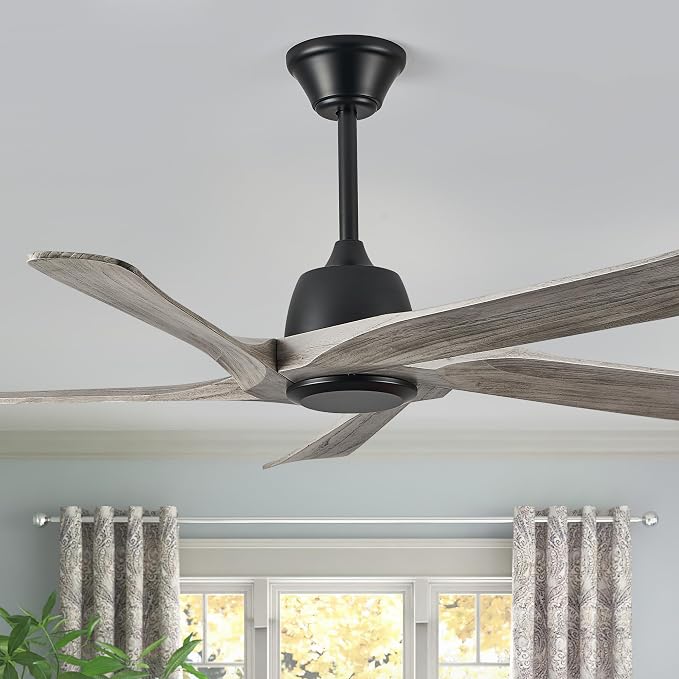 52“ DC Ceiling Fan without Light, 5 Solid Wood Fan Blades, Remote and APP Control, 6-speed Reversible, Noiseless Ceiling Fan No Lights for Bedroom, Living Room, Office, Greywood