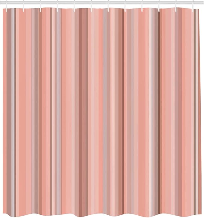 Ambesonne Stripes Shower Curtain, Abstract Ocean Inspired Palette Lines Geometrical Image Illustration, Cloth Fabric Bathroom Decor Set with Hooks, 70" Long, Blush Rose