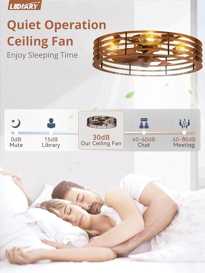 LEDIARY 23" Flush Mount Caged Ceiling Fan with Light, Low Profile Ceiling Fans with Light and Remote, 6 Speed & Reversible, Farmhouse Enclosed Fan Lights for Bedroom, Kitchen, Living Room, Dining Room