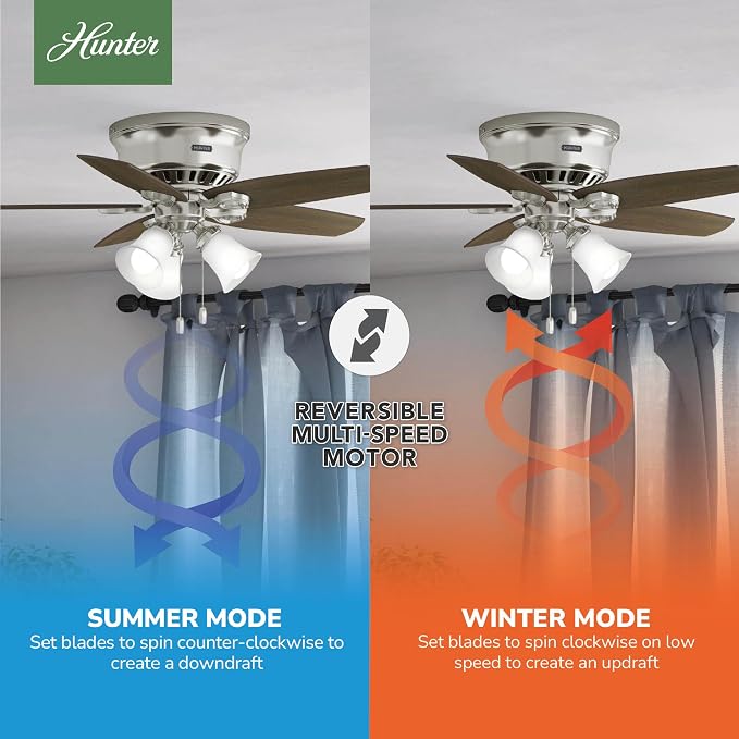 Hunter Builder, Indoor, Ceiling Fan, Pull Chain, 42 inch, Brushed Nickel