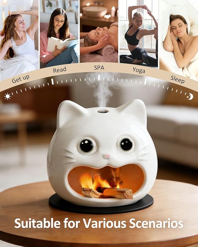 Cute Palo Santo Holder, Cat-Shape Ceramic Palo Santo Burner with Heat-Resistant Mat for Meditation and Energy Cleansing, Smudge Bowl for Wood Sticks, Sage and Incense Cones, Home Decor Gift