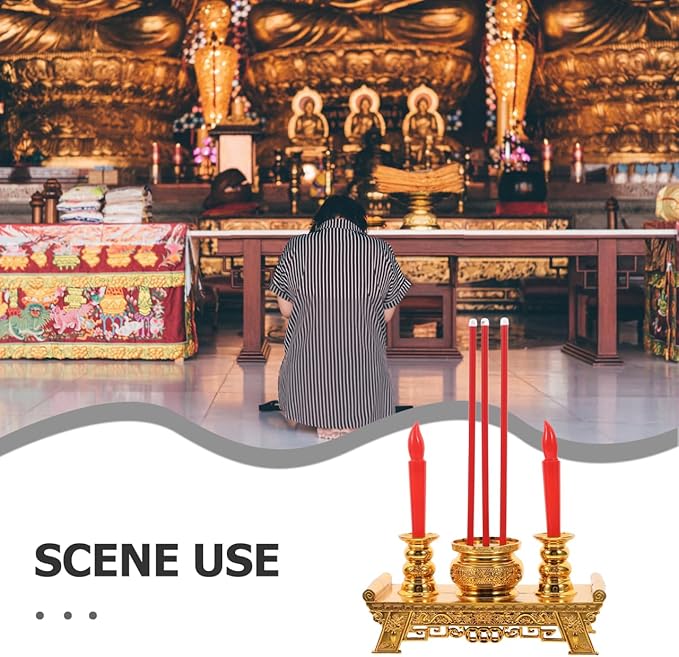 Cabilock Chinese Candle Lamp Incense Burner Led Candle Light for Buddhist Altar Meditation Home Decor 8.46X6.06X2.75In Square Worship Accessory