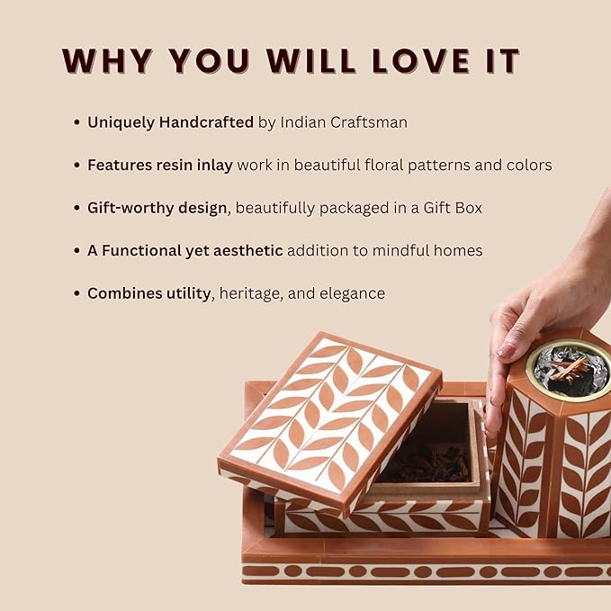 RITUALISTIC Bakhoor Set Perfect for Home fragrances Stylish Home décor | Traditional dhoop Dhani | Puja Essentials | Arabic Incense Holder with Storage and Multipurpose Tray |Brown