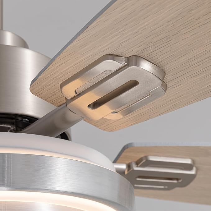 Ceiling Fans with Lights and Remote Control, 42 Inch Flush Mount Ceiling Fan with Quiet Reversible DC Motor, Dimmable LED Lighting, 6 Speeds, Timer, Nickel Ceiling Fan for Bedroom Living Room