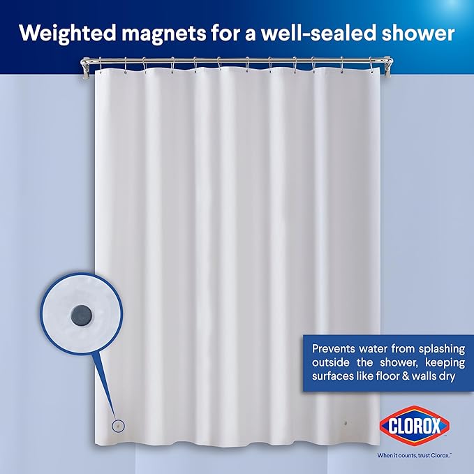 Clorox Shower Curtain Liner, Premium Lightweight Durable Waterproof 4g PEVA for Bathroom with Weighted Magnets, Standard Size 70" x 72", Frosty 2 Pack