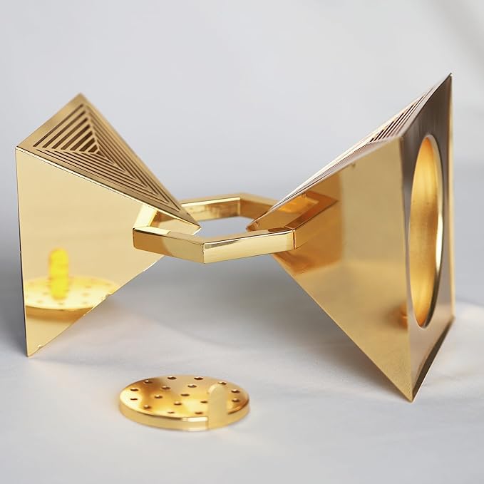 Geometric Charcoal Incense Burner Holder- Gold Electroplated Metal Burner with Anti-Oxidation Coating, Premium Bakhoor Burner for Home Decor and Meditation, Unique Triangle Design Spiritual Gift