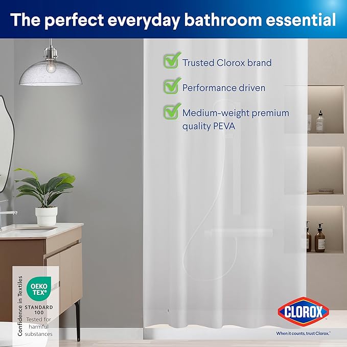Clorox Shower Curtain Liner, Premium Medium-Weight Durable Waterproof 6g PEVA for Bathroom with Weighted Magnets, Extra Long 54" x 78", Frosty 1 Pack