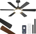 52 Inch Ceiling Fans with Lights, 6 Double Sided Blades, Ultra Quiet Reversible DC Motor, Remote & APP Control, 6 Speeds, 3CCT Dimmable LED with Memory Function, Downrod Mount for Living Room, Black