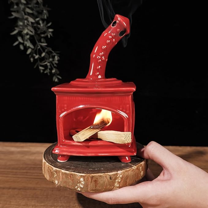 MOUGIGI Red Ceramic Palo Santo Holder - Modern Incense Burner for Yoga & Meditation - Ash Catcher for Wood Sticks & Sage - Versatile Smudge Bowl & Cone Burner - Perfect Unique Gift for Mindfulness