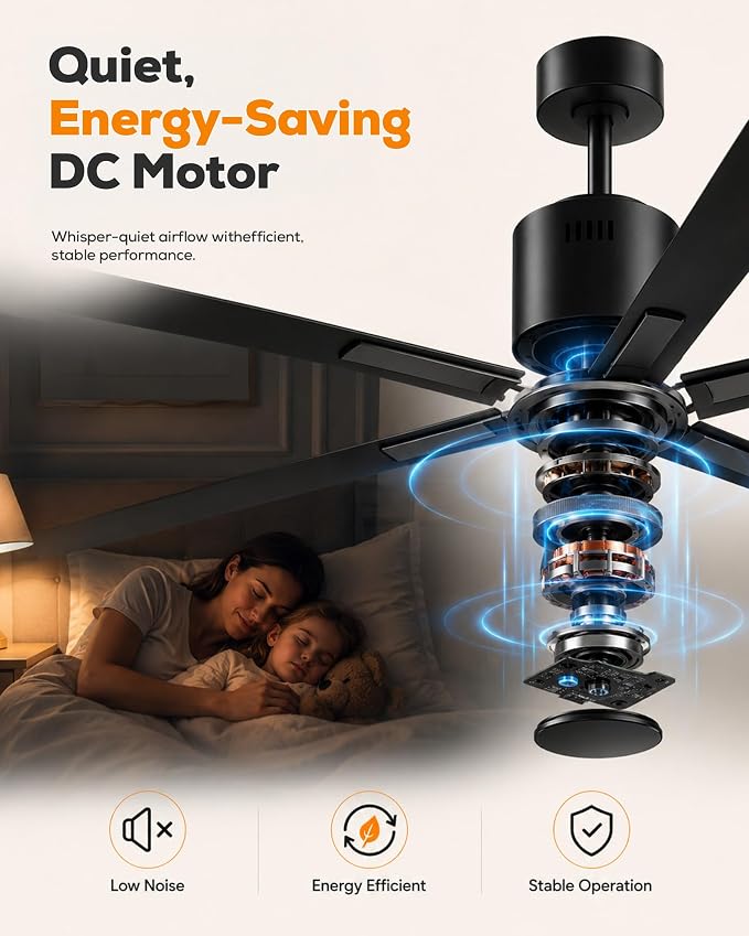 96 Inch Industrial HVLS Ceiling fan No Light,without Lights,8 ft Large High CFM Commercial Fans with 8 Aluminum Metal Blade, DC Motor Heavy Duty Outdoor Big Fan for Garage Shop Barn, Matte Black
