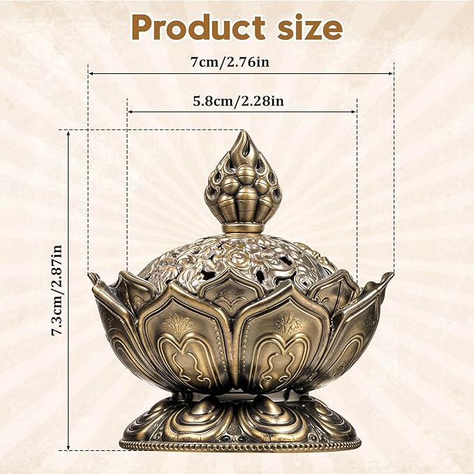 Small Classic Lotus Incense Burner 2.75 X 2.87inch Mini Vintage Lotus Incense Burner Holder Mini Lotu Cone Incenses Holder Charcoal Lotuss Flower Shaped Incenses Holders Classic for Stick and Metal