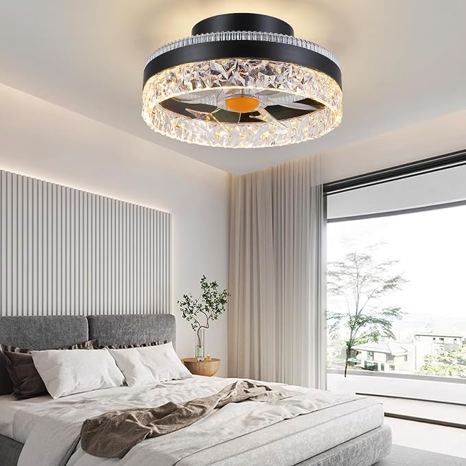 Mpayel 13" Low Profile Ceiling Fan with RGB Light - Modern Bladeless Flush Mount Ceiling Fan with Remote, Quiet DC Motor, 6 Speeds, 3CCT Dimmable LED Light for Kids Room, Bedroom & Bunk Beds