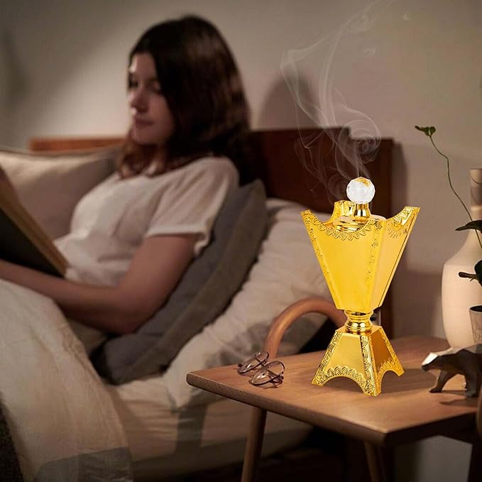 Large Gold Incense Burner Holder, Bakhoor Frankincense Charcoal Censer Resin Stand, Ideal for Aromatherapy Yoga Spa, Home Christian Church Decor 9.43" (Gold Burner)