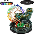 Backflow Incense Burner Ceramic Incense Waterfall Backflow Incense Holder 7 Chakras Gemstone Money Tree Crystal Tree Namaste Chakra Bracelet Cushion FengShui (Green)
