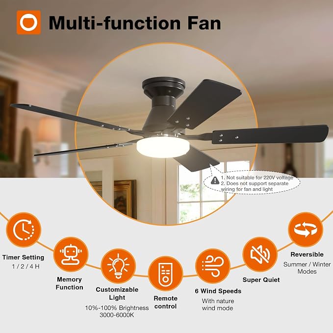 addlon 2 Pack Ceiling Fans with Lights, 48 inch Black Ceiling Fan with Light and Remote Control, Reversible, 3CCT, Dimmable, Noiseless, Ceiling Fan for Bedroom, Farmhouse, Indoor/Outdoor Use