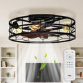 TCL 20 Inch Caged Ceiling Fans with Lights and Remote, Fandelier Ceiling Fan,Low Profile Flush Mount Fandelier, Rustic Farmhouse Style for Kitchen,Bedroom,Living Room,Easy to Install