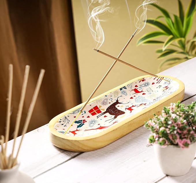 Yajna Traditional-Handmade Incense-Stick-and-Cones-Holder Incense-Burner-ash-Catcher-Stand Wooden-Tray-Holder (Celebration)