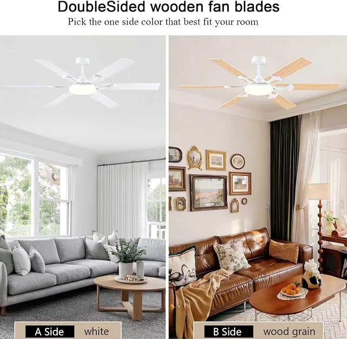 NKPU 66 Inch White Ceiling Fans with Lights, Modern Large Ceiling Fan with Remote & APP Control, Reversible DC Motor, 6 Double-Sided Blades, 6 Speeds, Silent, Timer, for Living Room Indoor Outdoor